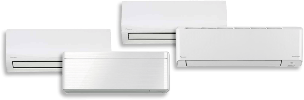 Image of four different Daiikin Air conditioners including Alira X, Zena and Cora.