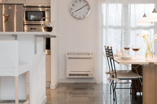 Image of Daikin floor standing unit in beautiful modern Gold Coast kitchen.